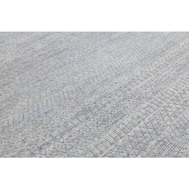Modern Moroccan Tribal Abstract Wool Area Rug – Soft Blue & Slate Grey 10x14 For Sale - Image 10 of 10