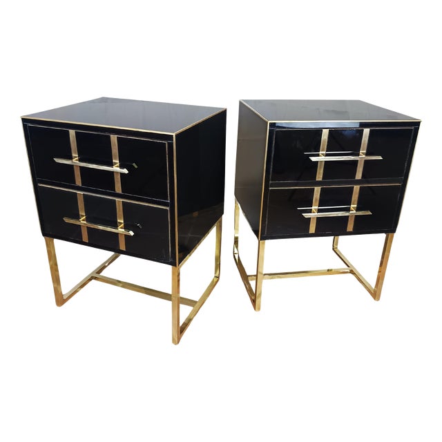 Black Glass Side Tables from Justfurnituress SRL, Set of 2 For Sale