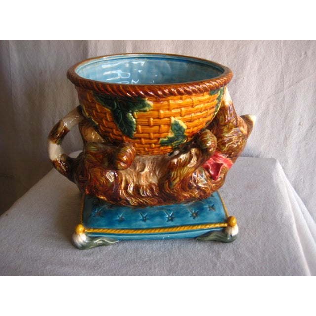 English Mid 19th Century Cat and Bowl Minton Majolica Jardiniere For Sale - Image 3 of 12