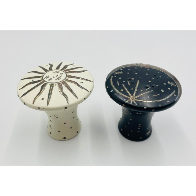 1990s 1990s Emilia Castillo “Sol Y Luna” Silver & Porcelain Salt and Pepper Set For Sale - Image 5 of 18