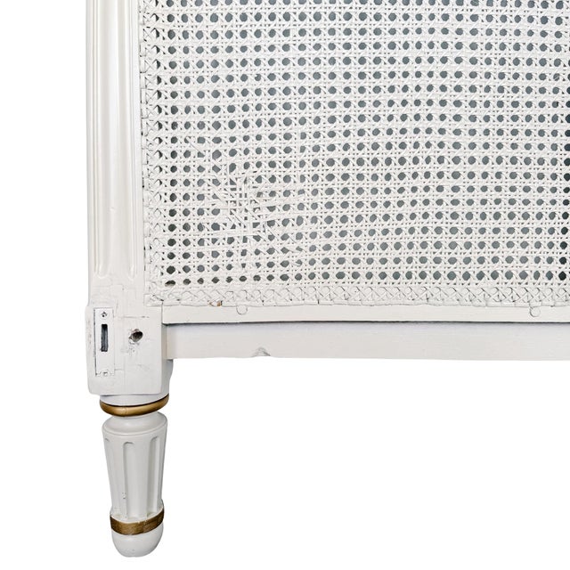 Mid-Century French Louis XVI Style Creme Peinte & Gilt Twin Cane Beds - A Pair For Sale - Image 16 of 18