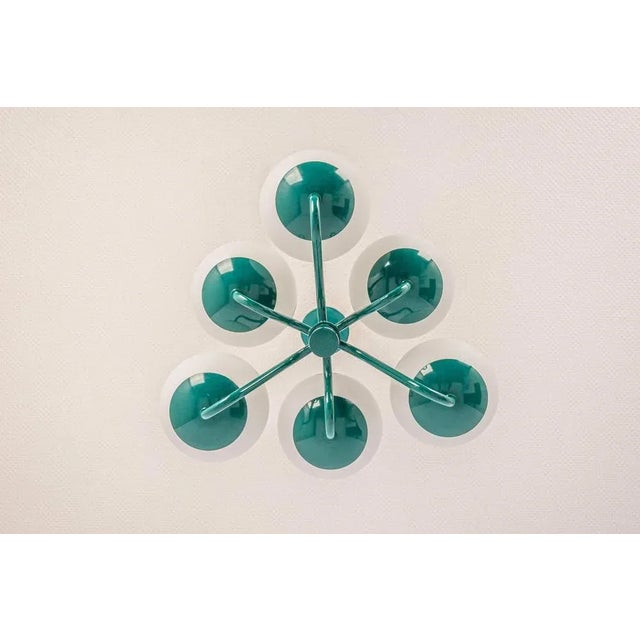 German Green & Opal Glass Sputnik Pendant Light, 1970s For Sale - Image 4 of 11