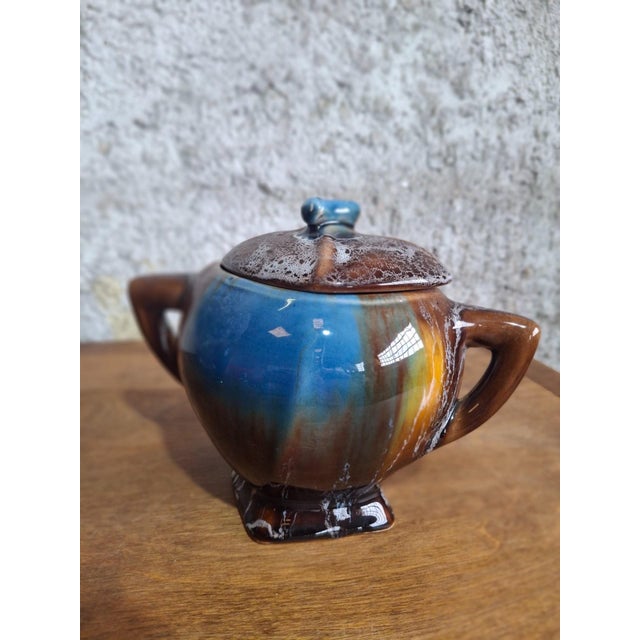 Art Deco Vallauris Coffee Service with Cobalt Blue Flamed Glaze, 1950s, Set of 15 For Sale - Image 12 of 18