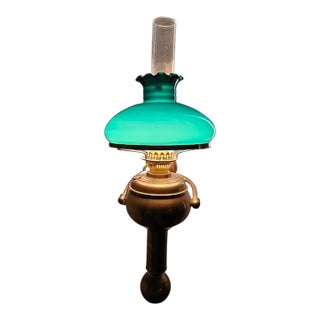 C Gray Chandlers 1882 Scotland Green Cased Glass Brass Gimble Wall Mount Lamp For Sale