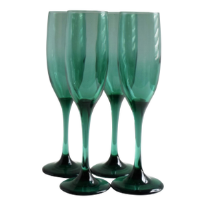 Vintage Libbey Juniper Green Champagne Flutes - Set of 4