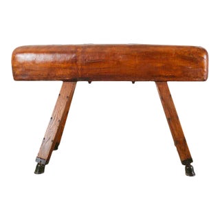 19th Century English Oak Leather Gymnastic Pommel Horse For Sale