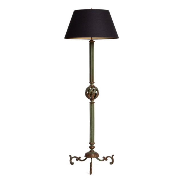 1940s France Deep Ebony Black Ebonized Floor Lamp For Sale
