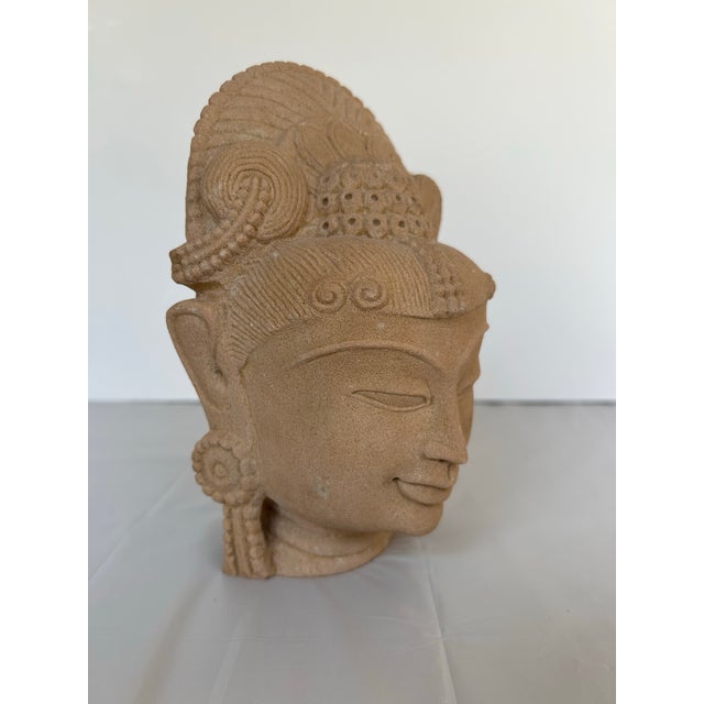 Stone Vintage Carved Sandstone Goddess Diety Bust For Sale - Image 7 of 9