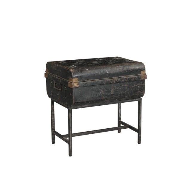 Vintage Indian Painted Iron Traveling Case on Iron Legs For Sale - Image 4 of 4