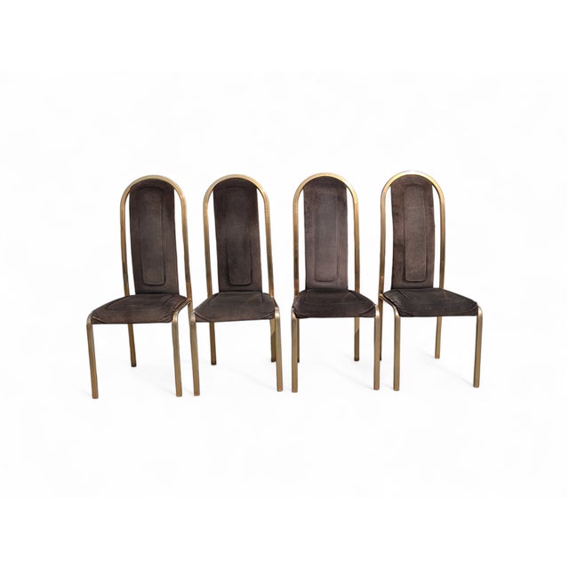 Fabric and Brass Chairs, 1970s, Set of 4 For Sale - Image 14 of 14