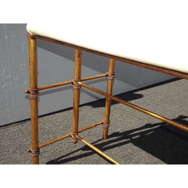 Vintage Hollywood Regency Gold Gilt Rope Metal Vanity Bench Stool For Sale - Image 15 of 18