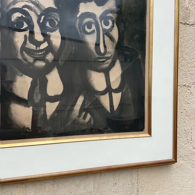 Vintage Boho Signed Abstract Lithograph of Two Men For Sale In West Palm - Image 6 of 7