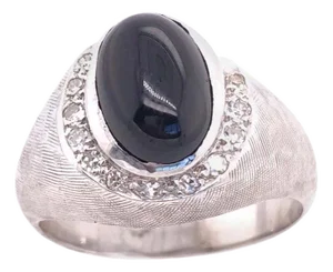 14 Karat White Gold Contemporary Onyx Ring With Diamonds