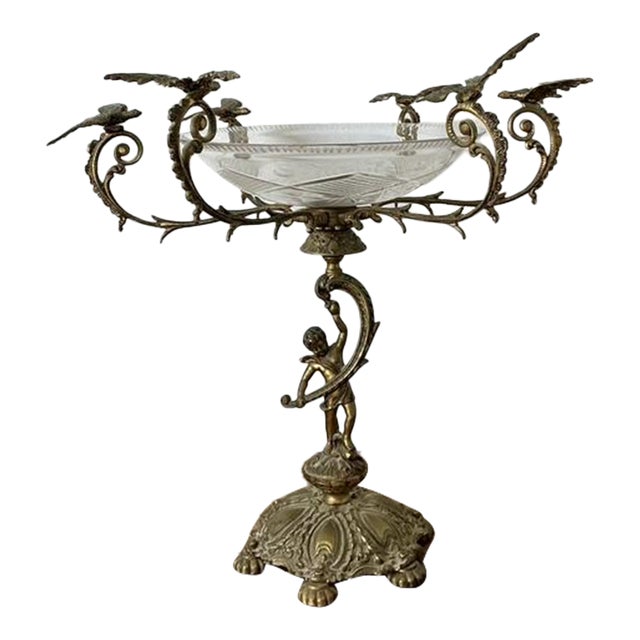 Vintage Victorian Cut Glass and Brass Epergene For Sale