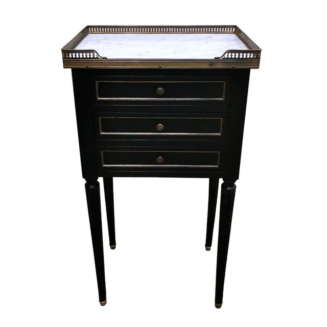 French Napoleon III Style Nightstand Black Wood and Carrara Marble, 1880s For Sale
