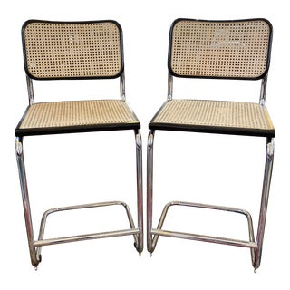 Steel + Cane Barstools - a Pair For Sale