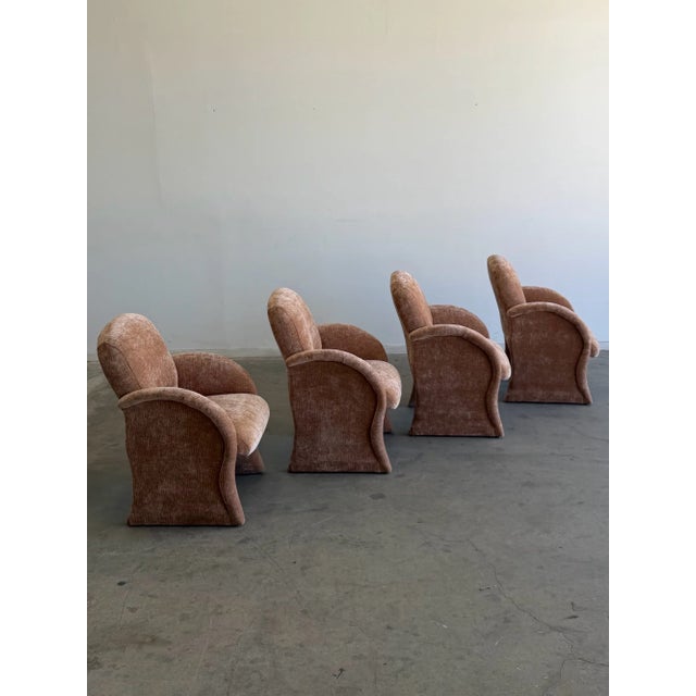 Modern Vintage Curved Velvet Arm Dining Chairs - Set of Four For Sale - Image 3 of 18