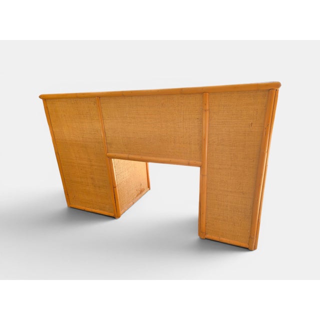 Wood 1950s Mid Century Rattan Grasscloth Streamline Wood Desk and Chair For Sale - Image 7 of 11