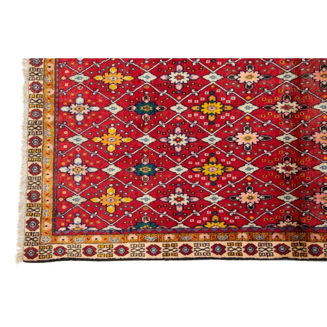 1960s 1960s Vintage Shiraz Red Persian Wool Rug With Geometric Floral Design For Sale - Image 5 of 7