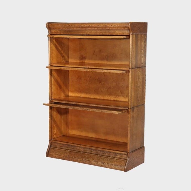 Wood Antique Globe Wernicke School Oak Three Stack Bookcase C1920 For Sale - Image 7 of 7