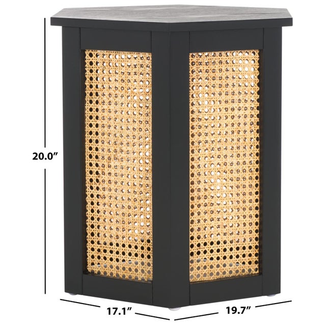 Coastal Danez Hexagon Cane Accent Table in Black / Natural For Sale - Image 3 of 9