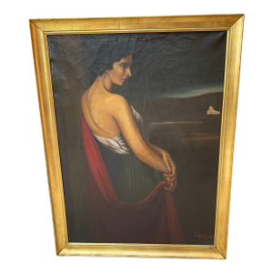 Antique Woman Oil Painting on Canvas Signed L. Chebroux