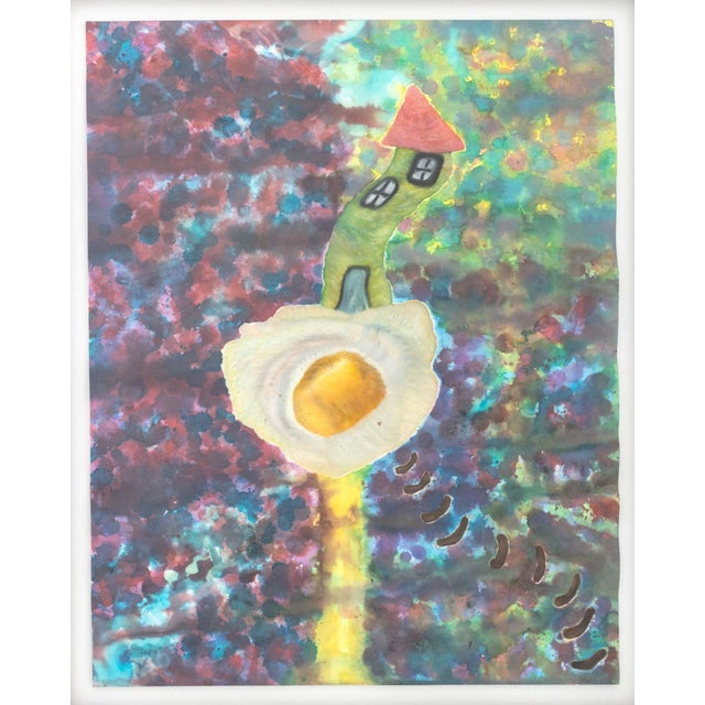 Jan Gatewood (American, b. 1994), Fried Egg, Mixed Media on Paper, wood frame. Image: 28.75" H x 21.75" W; frame: 31" H x...
