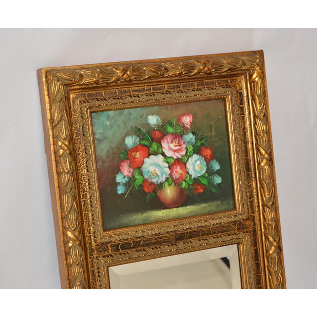 Early 20th Century Gilded Trumeau Beveled Mirror With Floral Oil Painting For Sale - Image 10 of 15