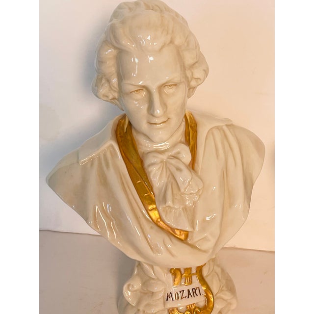 Victorian 19 Th C Antique Porcelain Busts of Mozart and Wagner Composerrs Busts Music For Sale - Image 3 of 5