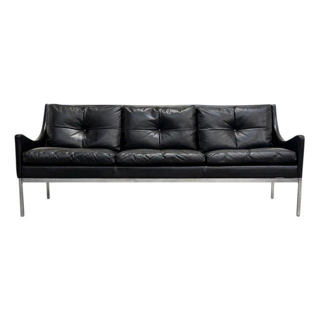 Mid-Century Bauhaus Style Leather 3-Seater Sofa by Roland Rainer, 1960s For Sale