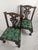 Brown Pair of Antique Carved Wood Chippendale Style Side Chairs With Green Brocade Seats For Sale - Image 8 of 18