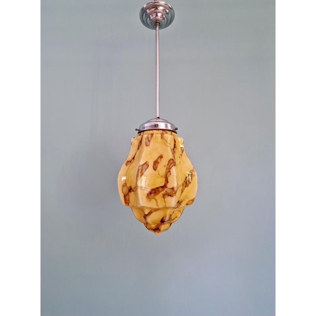 Art Deco Pendant Light in Marbled Opaline Glass from Scailmont Glassworks, Belgium, 1920s. For Sale - Image 6 of 12