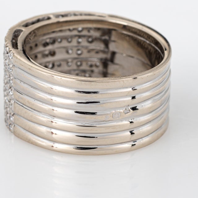Metal 80s Portuguese Diamond Wide Band Sz 7.5 Cigar Ring 19k White Gold Fine Jewelry For Sale - Image 7 of 7