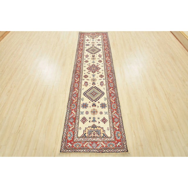 Tribal Kazak Runner 2’9” X 9’8” Beige Wool Tribal Hand-Knotted Oriental Rug For Sale - Image 3 of 12