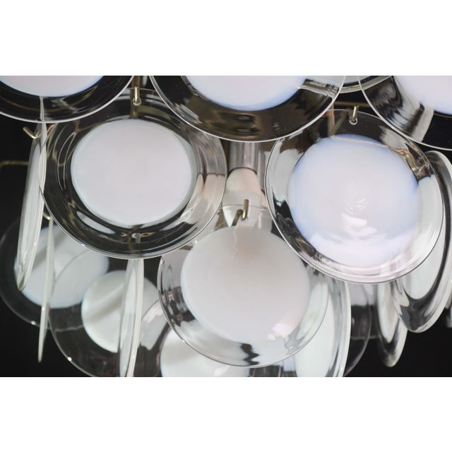 1970s Large 36 Murano Glass White Disch Chandelier by Vistosi For Sale - Image 9 of 13