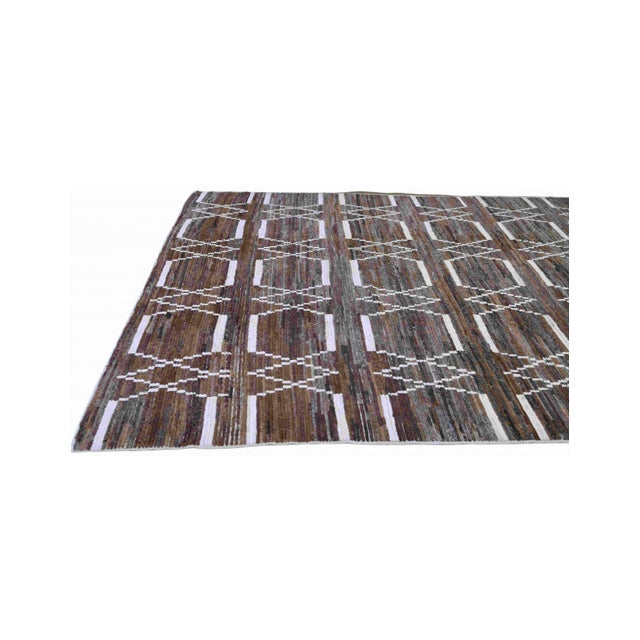 Mid-Century Modern Brown & Natural Modern Wool Rug For Sale - Image 3 of 6