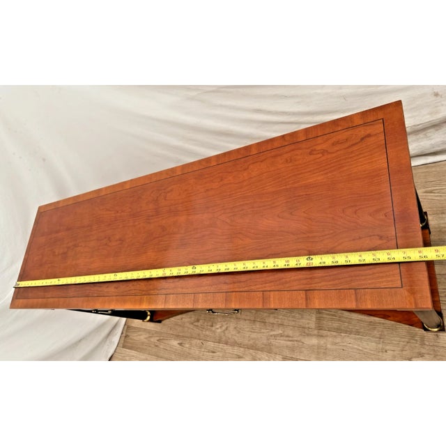 Vintage Ethan Allen Sofa Console Table, Regency Neo Classical, Cherry, Brass X Stretcher For Sale - Image 12 of 14