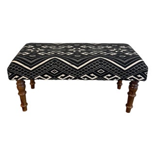 1940s Southwestern Black & White Kilim Upholstered Ottoman Bench For Sale