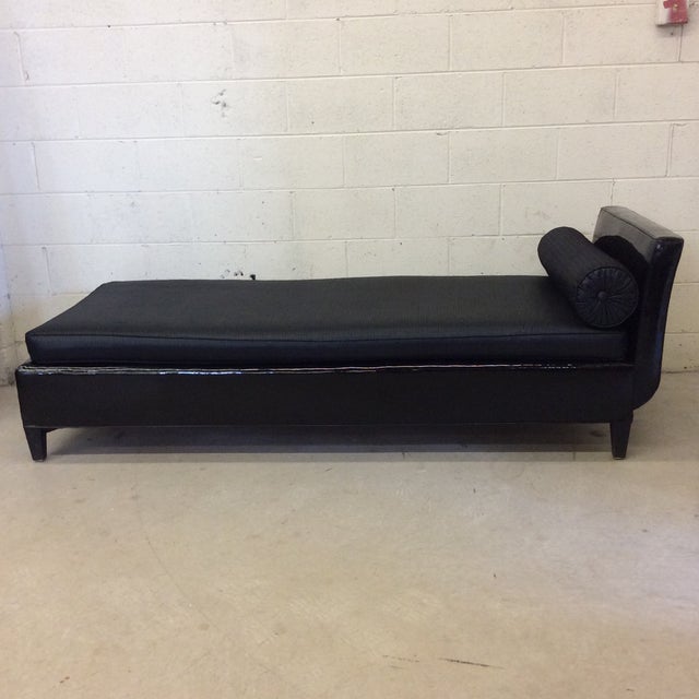 Black Patent Leather & Linen Chaise Lounge Bench Chairish