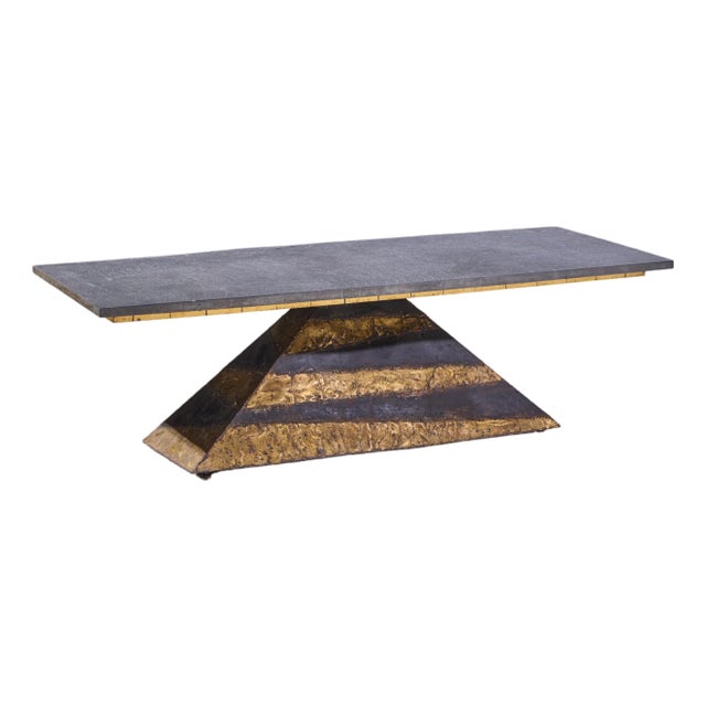 Paul Evans Mid Century Welded Enameled Steel, Gold Leaf and Slate Coffee Table For Sale