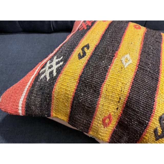 Handwoven Decorative Striped KILIM PILLOW; Fashioned (cutted and stitched), from 30-40 years old vintage Turkish Kilim...