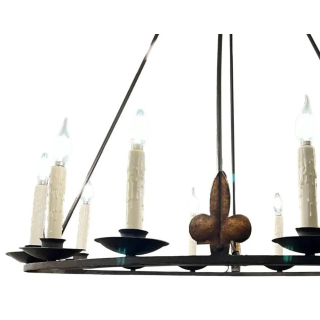 18c Style Spanish Colonial Wrought Iron 12 Lite Chandelier by Randy Esada Designs For Sale In Los Angeles - Image 6 of 6