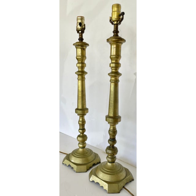 Metal Large English Traditional Brass Table Lamps From 60's For Sale - Image 7 of 10