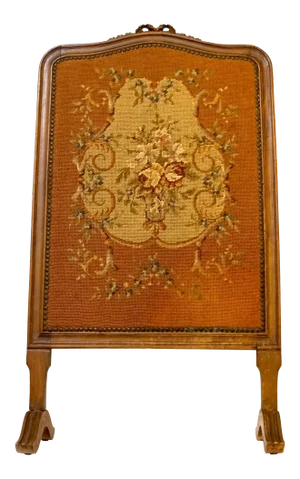 Antique Aubusson & Carved Walnut Upholstered Tapestry Screen Stand