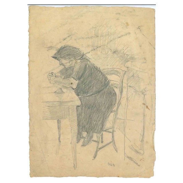 Mino Maccari, The Seated Woman, Original Drawing, 1950s For Sale