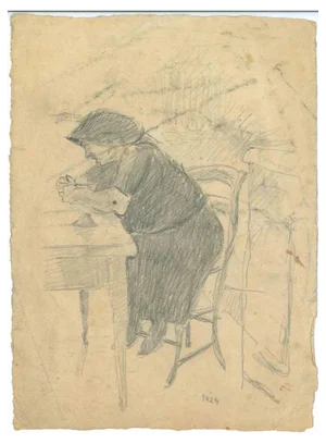 Mino Maccari, The Seated Woman, Original Drawing, 1950s