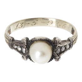 Ring in Silver and 19.2 Karat Gold with Pearl For Sale
