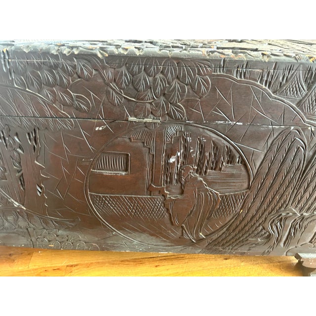 Carved Camphor Dark Wood Chest 1940s For Sale In New York - Image 6 of 10