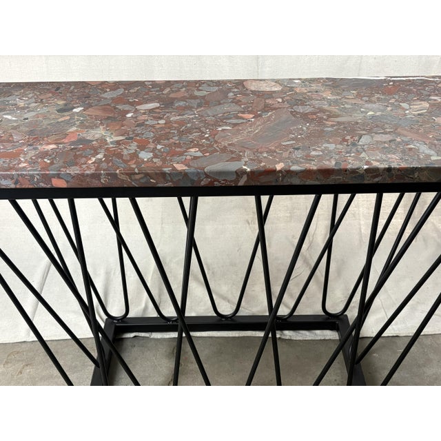 Breccia Marble Console Table With Hand‑Formed Matte‑Black Steel Base by Jon Little For Sale - Image 10 of 13