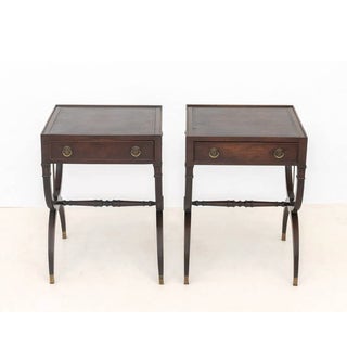 Pair of Regency Mahogany Leather-Top Side Tables With Lyre Bases | Ca. 1830 For Sale